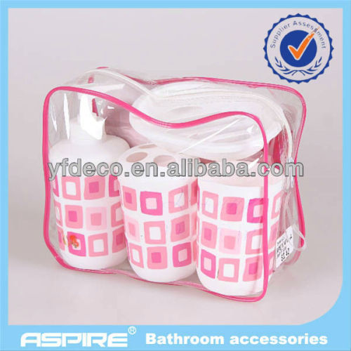 5pcs cute pink maze coordinate shower curtain bath set in bag