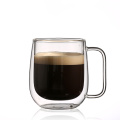 double wall glass cup with handle for coffee or tea