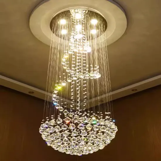 Custom Hotel Decor High Ceiling Lamp Spiral Crystal Chandelier