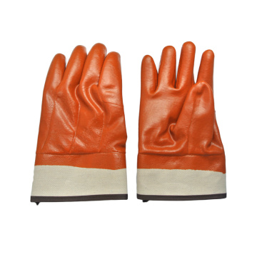 Brown PVC coated gloves foaminsulated linning safety cuff