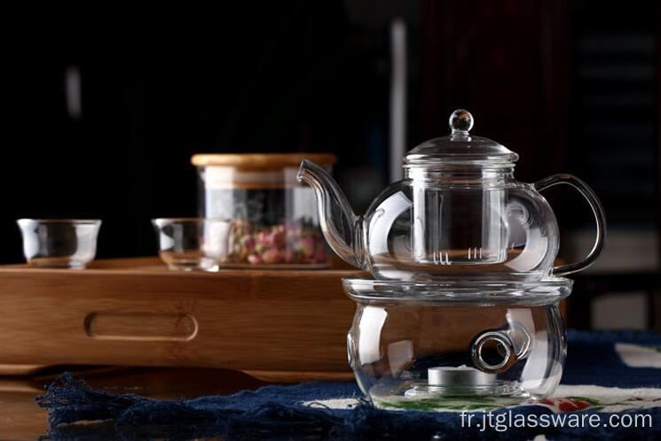 ensemble théière en verre avec chauffe-plats et tasses