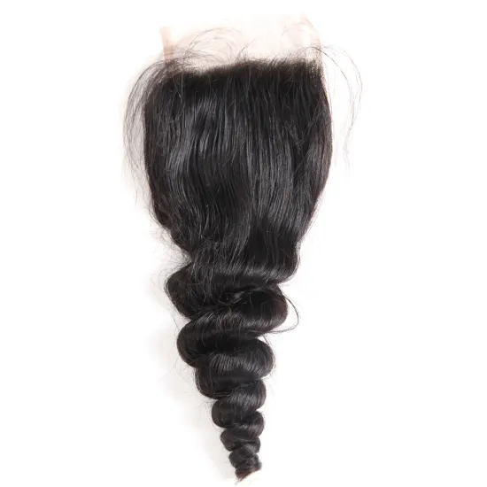 Natural Color Loose Wave Unprocessed Wholesale Virgin Brazilian Hair 4*4 Lace Closure