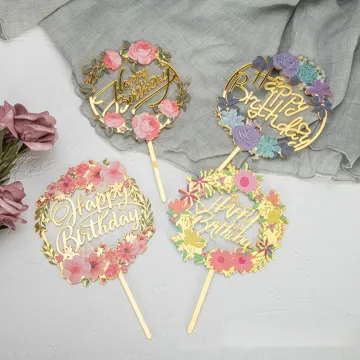 New Arrival RTS Acrylic Cake Topper with Flower Pattern for Birthday Party Decor