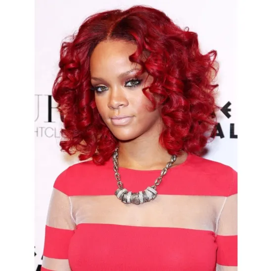 Elegant wine red synthetic wigs spring wave Medium long Afro curly hair for Celebrity Wigs