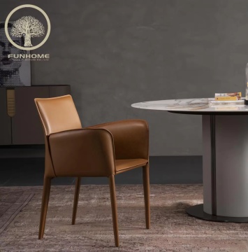 Metal Leg Leather Dining Chair for Restaurant and Living Room