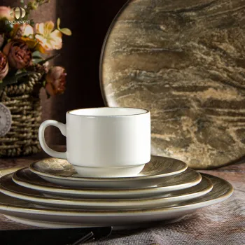 Ceramic Crockery Dinner Set: Matte Brown Marble Pottery for Vintage Turkish Tableware
