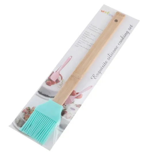 Cute Silicone Printed Non-Stick Heat Resistant Birthday Gift Brush with Wooden Handle
