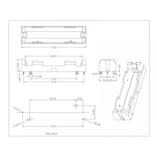 BBC-S-SN-A-18650-043 Suporte de bateria para 18650 THM