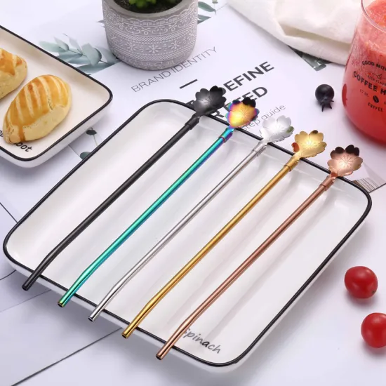 New Design Hot Sale Metal Straws Drinking Spoon