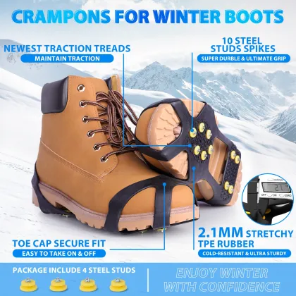 Anti-Slip Snow Hiking Shoes with Chain Spikes for Ice Grips