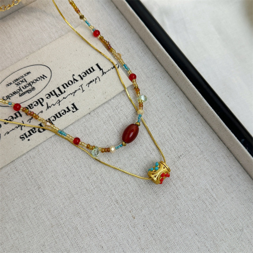 18K Real Gold Electroplated Agate Natural Stone Necklace