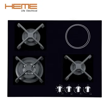 Black Ceramic Glass Gas and Ceramic Hob 4 Burner Gas Electric Stove