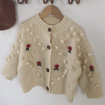 Autumn Winter Baby Girls Flower Knitted Cardigan Sweaters Coat Children Clothing Kids Handmade Wool Ball Cardigan Coat Tops