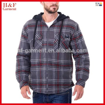 Last shirt design zip-up quilted flannel men's hood shirt