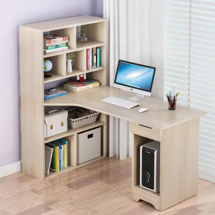 Contracted Simple Desktop Study Table with Bookshelf for Home Office and Study