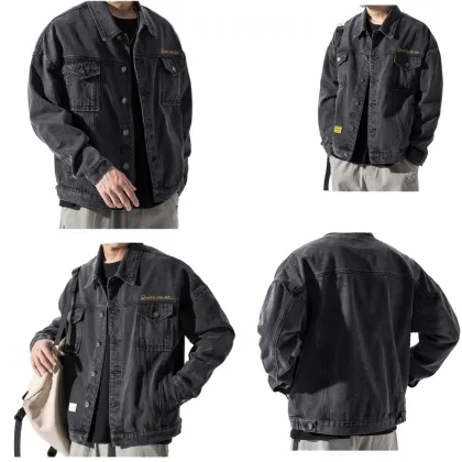 High Quality Loose Fashion Black Denim Jacket for Men