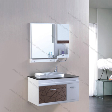 Stainless Steel Sheet Covered Plastic Cabinet with Glass Countertop