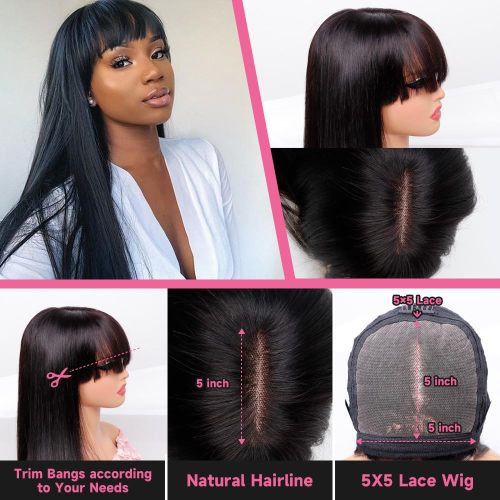 Straight 5X5 Lace Wigs with Bangs