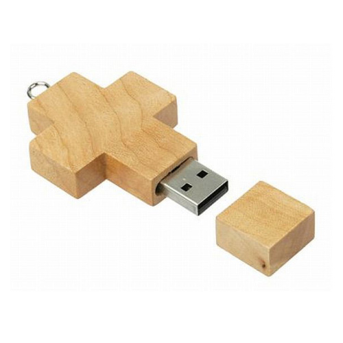 Cross Shape Wooden USB Stick with Logo engraved