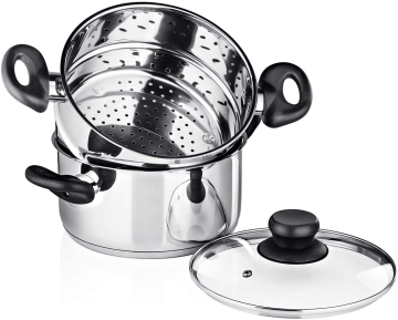 Set di pentole in acciaio inossidabile con coperchio in vetro e pentole a vapore per l'ingrosso di fabbrica