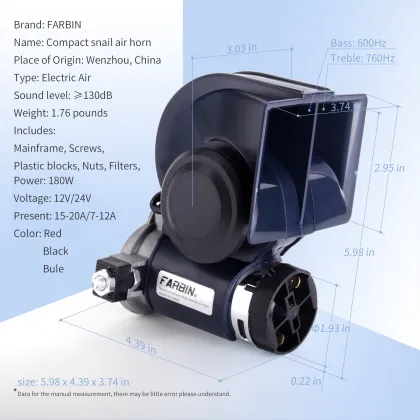12V Compact Car Horn 130dB Air Motor Snail Train Electronic with Relay Harness Button