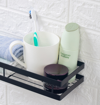 Wall Mounted Black Metal Frame Floating Shelves for Bathroom Organizer