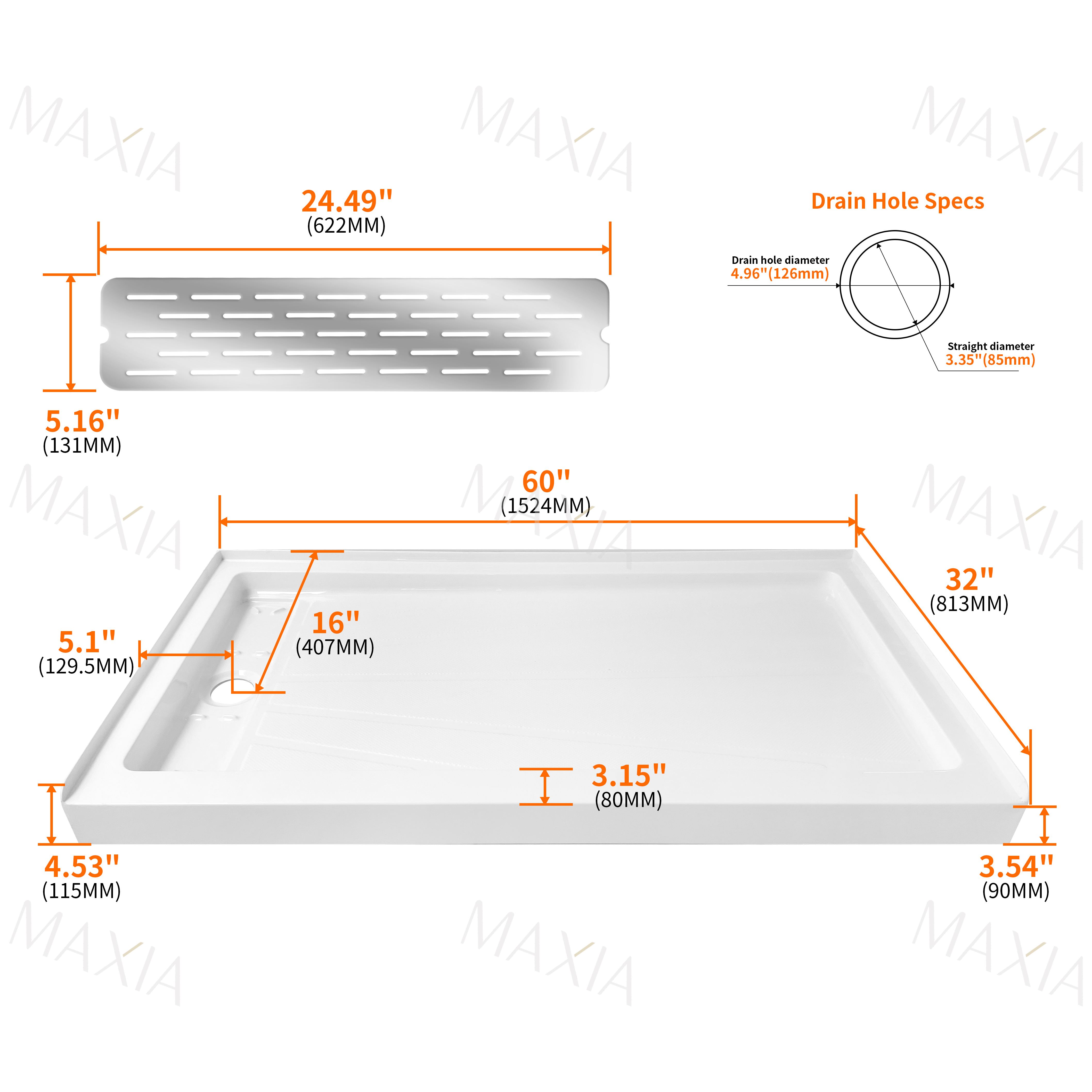 Белый прямоугольный душ поднос