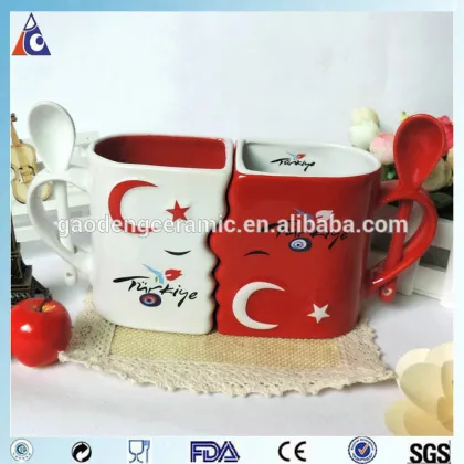 Glazed valentine's day / couple mug with spoon