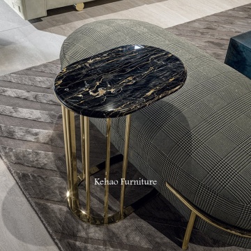 Modern Designer Gold Stainless Steel and Marble Side Tables for Living Room
