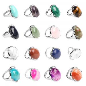 Gemstone 13x18mm Oval Crystal Adjustable Ring Natural Stone Quartz Rings for Women Men Charm Rings Anniversary Birthday