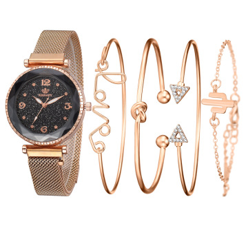 4-teiliger Frauen-Luxus-Quarz-Uhr-Set mit Lederriemen: Perfektes Geschenk für Ihre Freundin