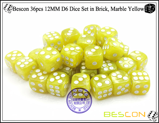 Bescon 36pcs 12MM D6 Dice Set in Brick, Marble Yellow-5