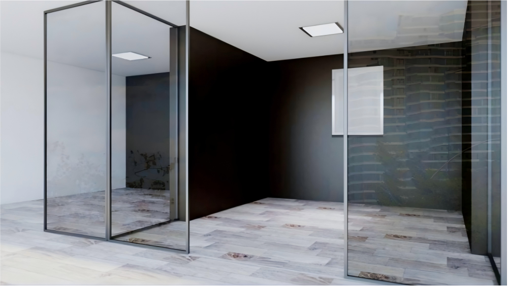 Partition transparent laminated privacy glass