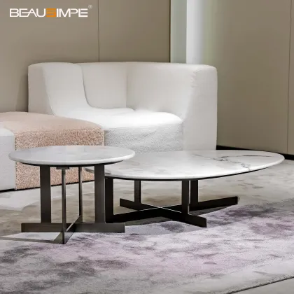 Minimalist White Marble Coffee Table Set