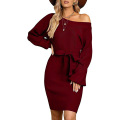 Women's Elegant Long Lantern Sleeve Dress