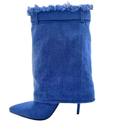 Kemayanni Plus Size Custom High Heel Denim Boots