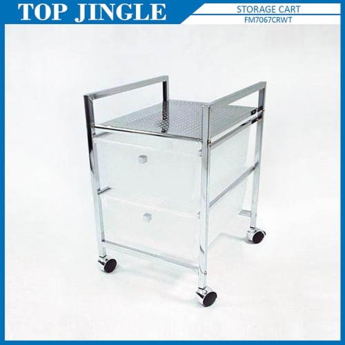 White Movable 4 Wheel Metal Tube Plastic drawer trolley