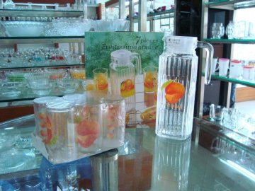 Round 240ml 6 Drinking Glass Cup And 1000ml Jar Decal Logo Printing Set / Sets