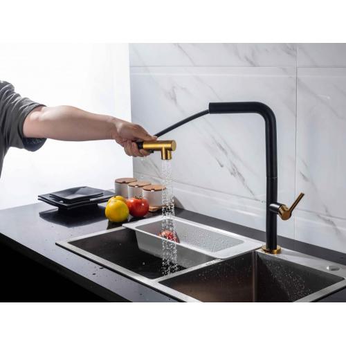 304-Stainless-Steel Black Gold Pull Out Kitchen Faucet