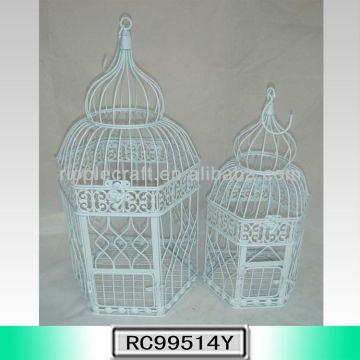 S/2 White Hexagon Small Iron Wholesale Bird Carrier