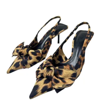 Leopard Print High Heel Sandals with Bowknot Detail for Women - Summer 2024 Collection