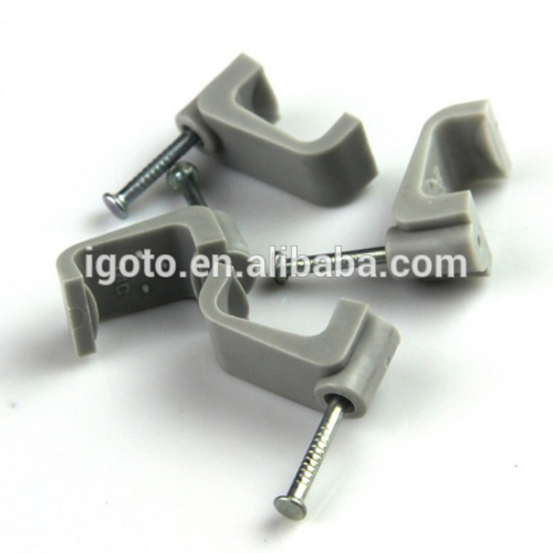Flat Type wall Cable Clip PE plastic with nail grey color