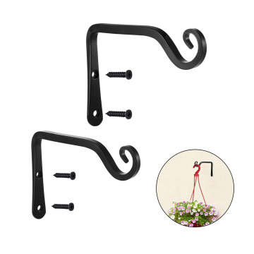 Rustic Wrought Iron 6-Inch Hanging Plant Hook - Black Iron Garden Hanger