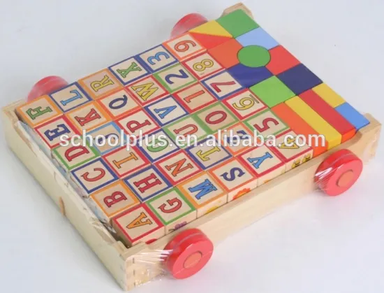 50pc Wooden Big Block Pull Along Car Educational Toys for Kids