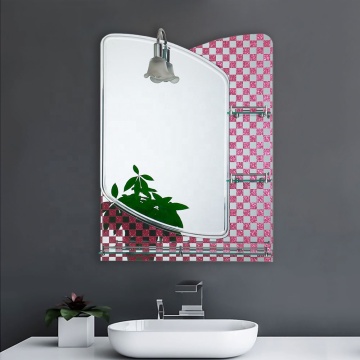 Lapisan Ganda Terjangkau Merah Mata Pink Mirror Kesombongan Tanpa Bingkai Dengan Rak untuk Kamar Mandi