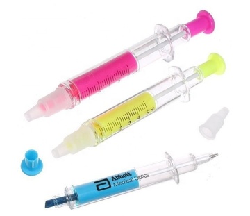 6pc Medicine Injector Syringe Highlighter Pens and Ball Pen Set