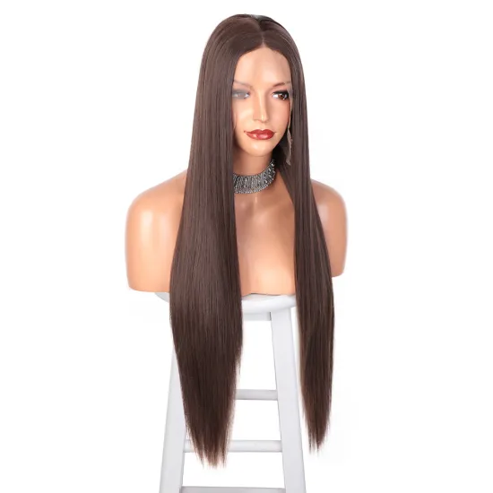 Aisi Hair Silky Straight Brown Synthetic Long Wig Wholesale Swiss Lace Wig Synthetic Hair Front Lace Wigs For Black Women
