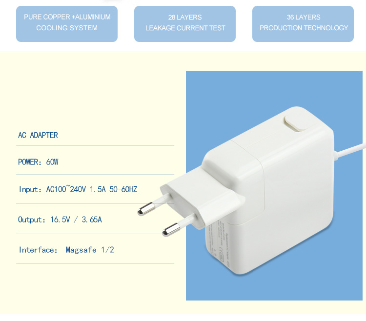 16.5v 3.65a eu plug ac adapter for macbook laptop