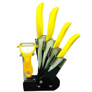 Yellow Color Ceramic Knife Set with 1-piece Ceramic Peeler and Block