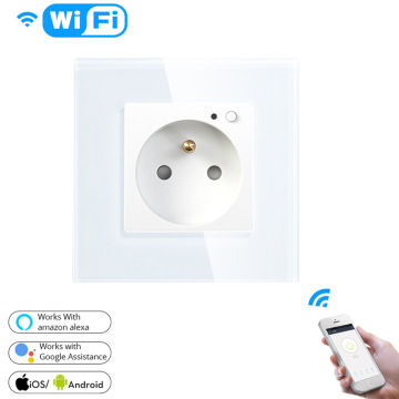 유리 패널이있는 EU 13A 스마트 월 소켓, Wi -Fi 리모컨 - Alexa, Google Home과 함께 작동합니다.